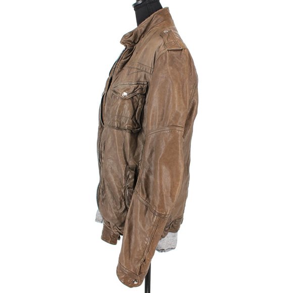 All Saints Post Commander Brown Leather Zip Up Moto Jacket size Medium M - Picture 3 of 6